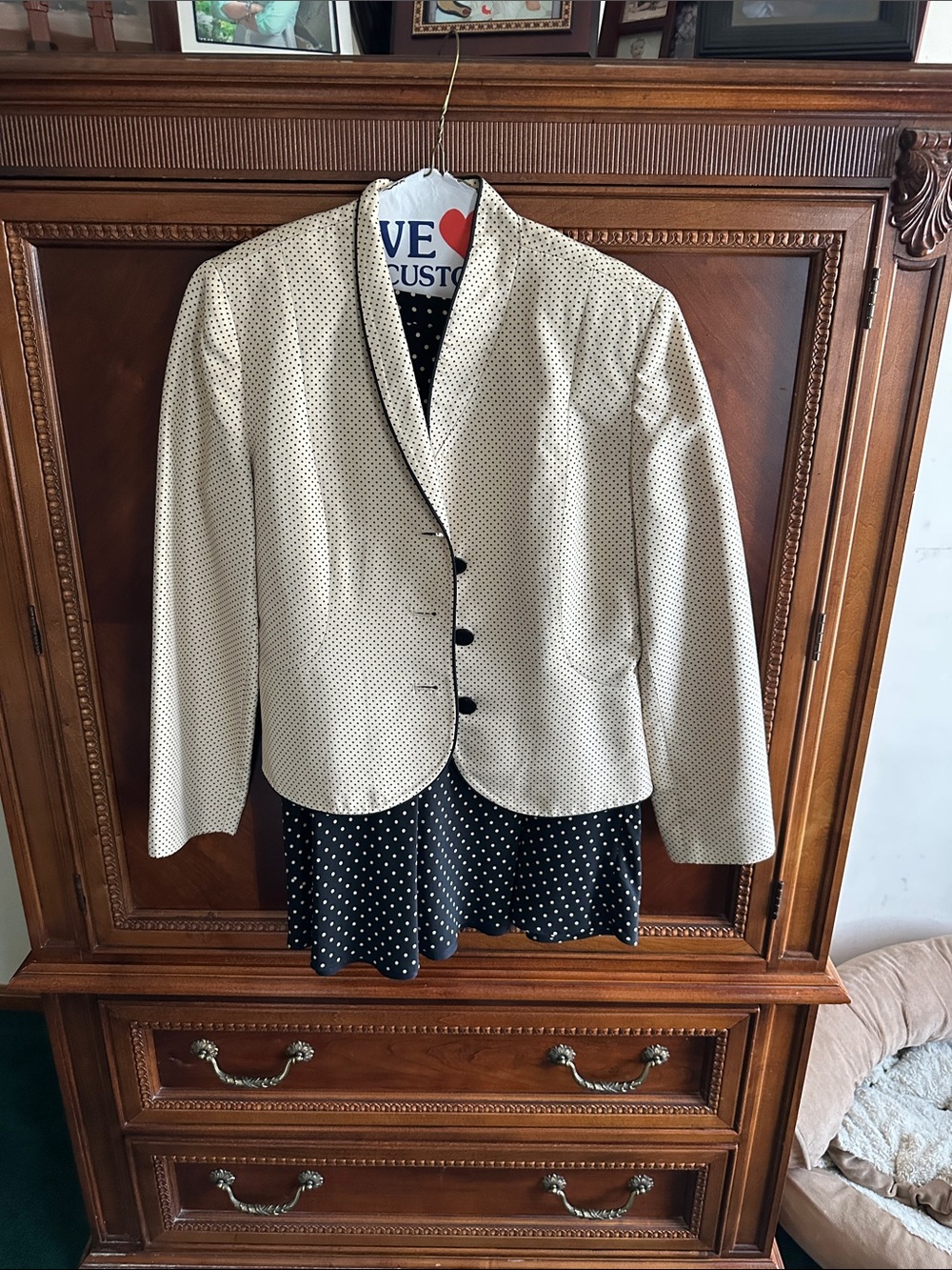 Kate Hill Cream Polka Dot Blazer with Black Trim